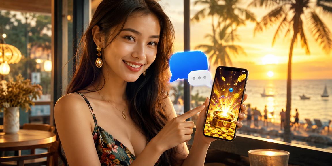 Người dùng Phú Quốc tra cứu khuyến mãi casino trên điện thoại bên ly cà phê